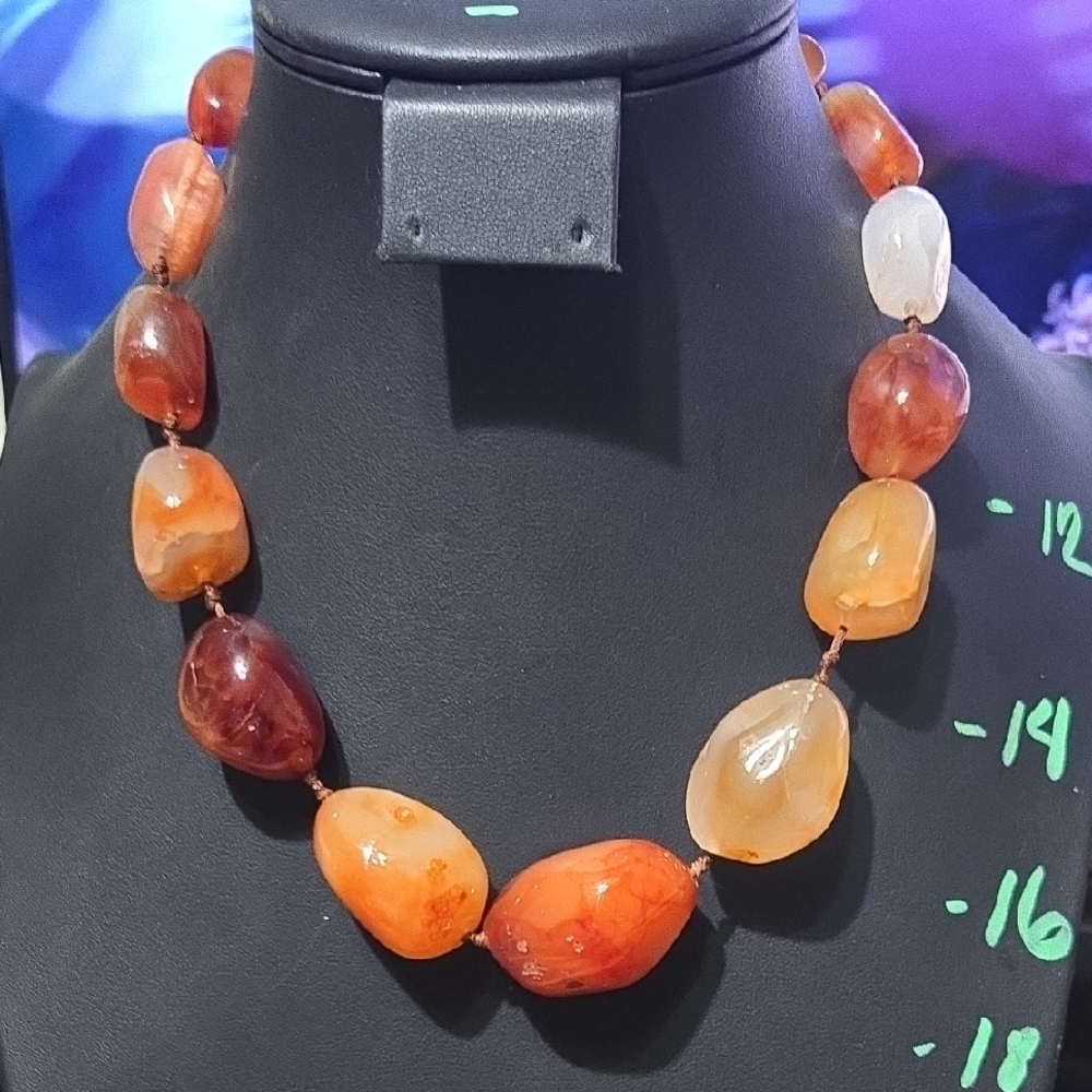Vintage Graduated Carnelian Stone Bead Necklace With 925 Clasp - Women Jewelry